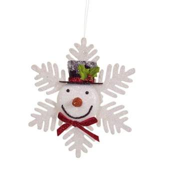 Melrose 7.75" Glittered Snowflake Snowman with Bow Tie Christmas Ornament - Red/White