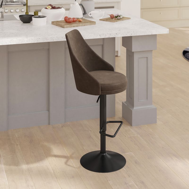 Emma and Oliver Modern Adjustable Height Upholstered Dining Stools with 360° Swivel Seat, Pedestal Base and Footrest, 4 of 12