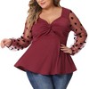 Agnes Orinda Women's Plus Size Heart Sheer Long Sleeve Mesh V Neck Peplum Blouse - 2 of 4