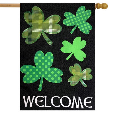 St. Patrick's Day Shamrock Burlap Welcome Flag 28" x 40"