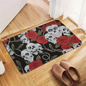 Skull Rose Bathroom Rugs Winter Bath Mat Absorbent Non Slip Bathroom Mat Christmas Soft Floor Carpet 16x20 Inches - 1 of 1