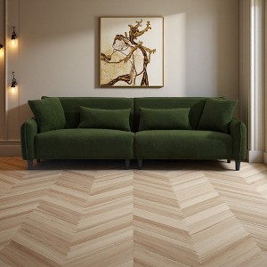 97" Teddy Velvet 3-Seater Sofa with 4 Pillows & Solid Wood Frame - 1 of 4