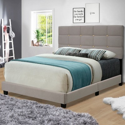 Queen Size Upholstered Platform Bed with Height-adjustable Headboard, Gray/Beige/Black, 4W -ModernLuxe