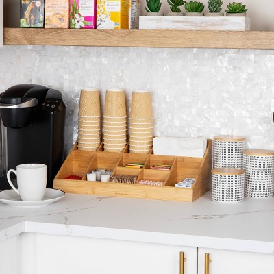 Eco-Friendly Bamboo 11-Compartment Coffee and Condiment Organizer