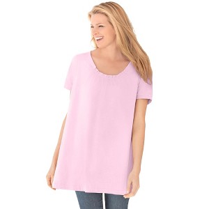 Woman Within Plus Size Perfect Short-Sleeve Shirred U-Neck Tunic - 1 of 4