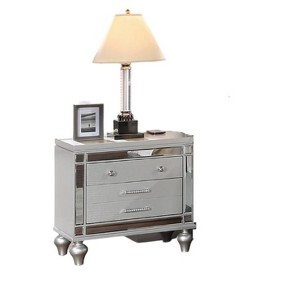 Gulches Luxury 2-Drawer Nightstand with Wireless Charging, Mirror Glass Panel & Snakeskin Design, Solid Wood Bedside Table with Gourd Legs, White - 1 of 4