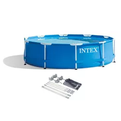 Intex 28200EH 10 Foot x 30 Inch Outdoor Metal Frame Above Ground Round Swimming Pool Fits Up to 4 People with Protective Canopy (Pump Not Included)