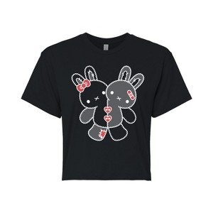 Women's - Instant Message - Two Bunnies Plushie Cropped Graphic T-Shirt - 1 of 4