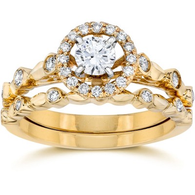 Pompeii3 1/2 cttw Halo Diamond Engagement Wedding Ring Set 14K Yellow Gold