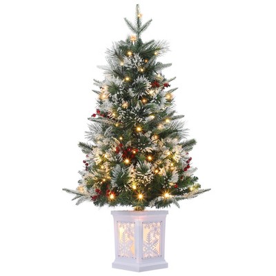 Homhougo 3FT 2-Pack Flocked Christmas Trees with Snow Pot Base, Mini Holiday Decor for Tabletop or Entryway