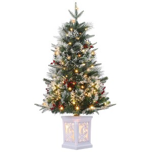 Homhougo 3FT 2-Pack Flocked Christmas Trees with Snow Pot Base, Mini Holiday Decor for Tabletop or Entryway - 1 of 4