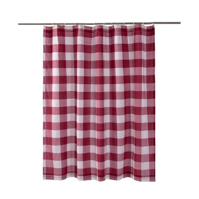Camden Red and Cream Cotton Plaid Shower Curtain 72x72