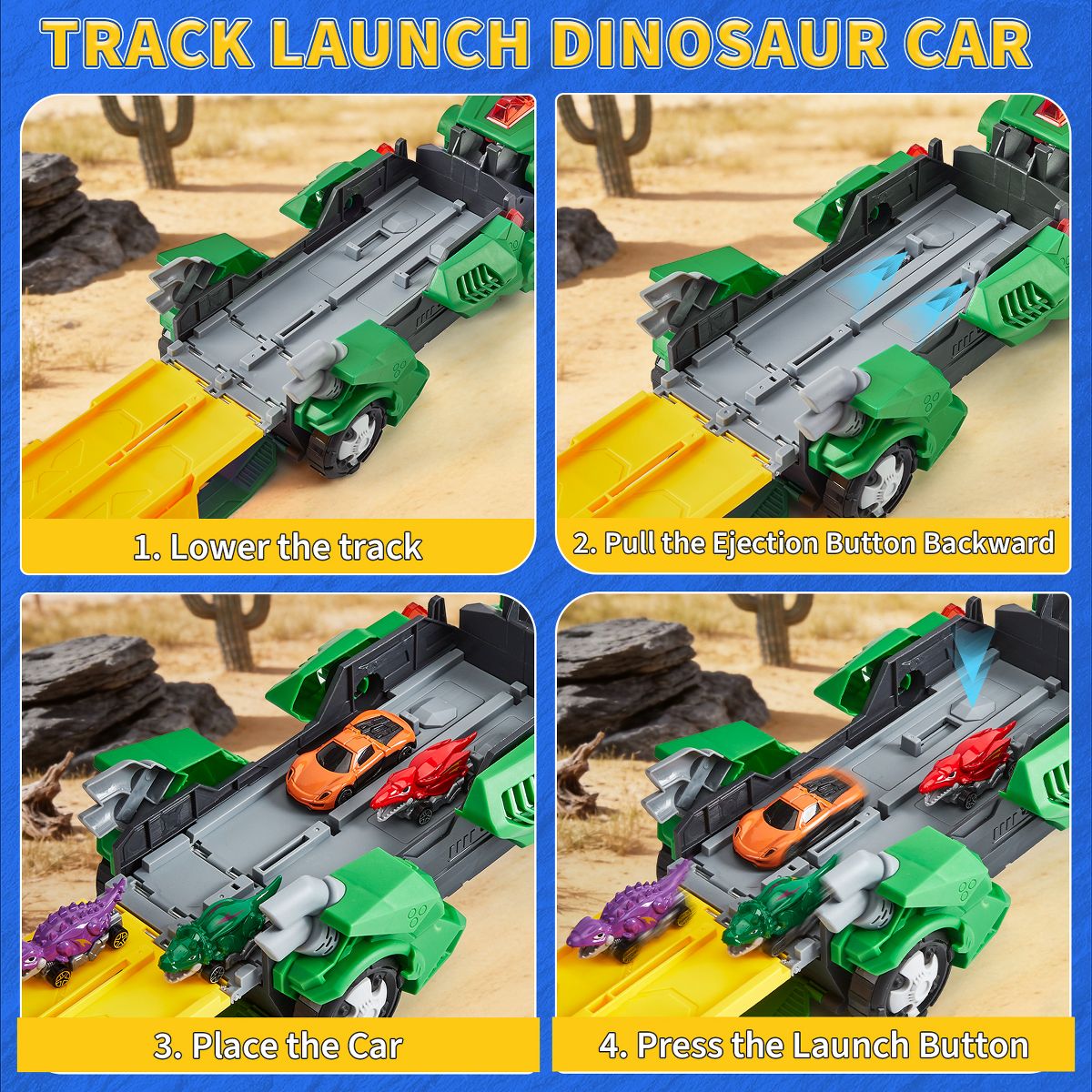 Toddler Toys Car Track Set for 3 4 5 6 Years Old Boys, Dinosaur Transporter Car Race Track with 12 Die-Cast Car Toys, Ejecting Dinosaur Track - thumbnail 8