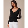 INSPIRE CHIC Women's Wrap V Neck Floral Lace Mesh Long Sleeve Fitted Casual Blouses - 2 of 4