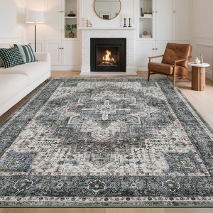 Machine Washable Area Rugs for Living Room Boho Vintage Soft Non-Slip Low Pile Distressed Carpet - 1 of 4