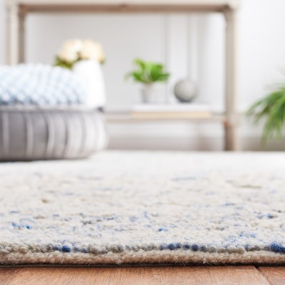 Ivory and Blue Hand Tufted Wool Runner Rug, 2'3" x 8'
