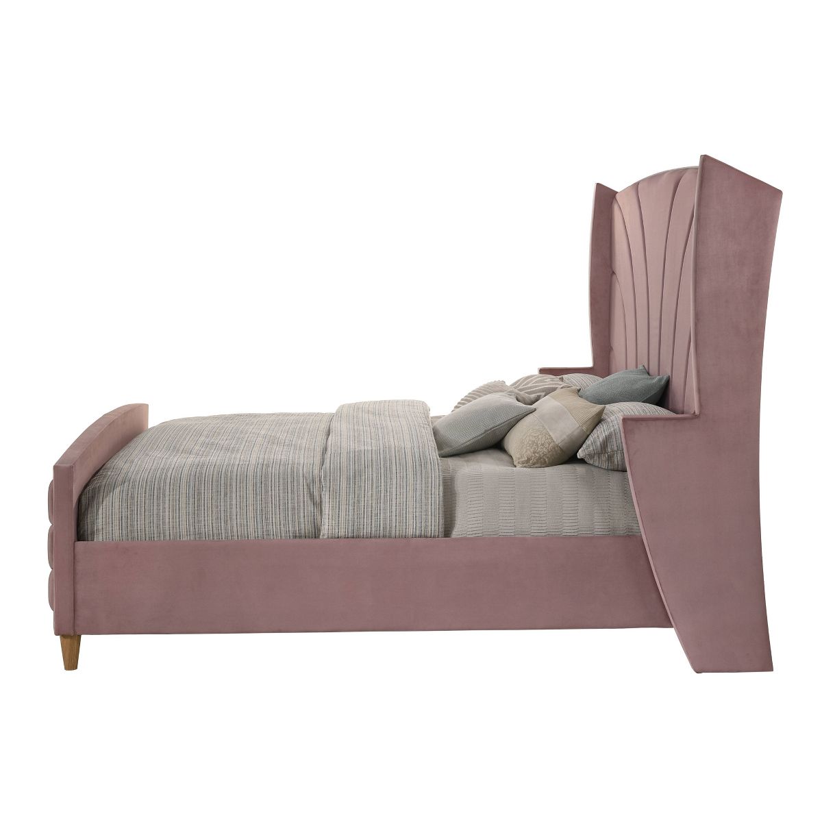 90" Eastern King Bed Salonia Bed Pink Velvet - Acme Furniture: Tufted Upholstered Platform, Glossy Finish, Metal Frame - thumbnail 3