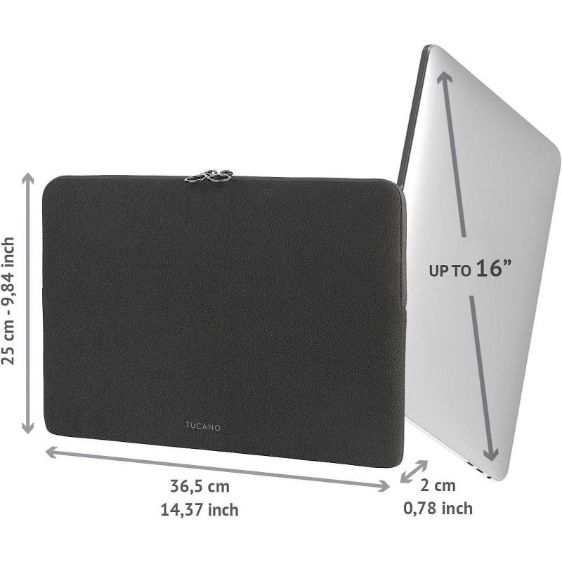 Tucano Crespo Sleeve Case for MacBook Pro 16" and Laptop 15.6", Cover in Neoprene, Anti Slip System Against Accidental Drops - Balck, 3 of 9