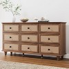 ORRD 9 Drawer Dresser for Bedroom, Mid Century Modern Wide Wood Rustic Chest of Drawers Wooden Storage Organizer Dressers with Burlap Rattan - 2 of 4