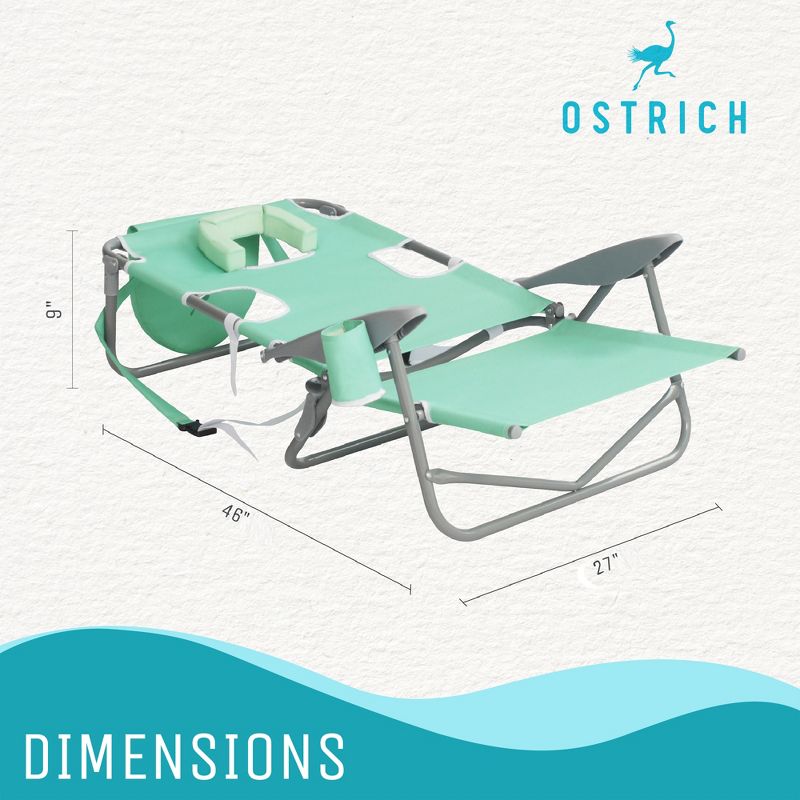 Ostrich On-Your-Back Lightweight Beach Reclining Lounge Lawn Chair w/Backpack Straps, Outdoor Furniture for Pool, Camping, Patio, or Backyard, Teal, 2 of 7