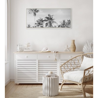 18" x 40" White Framed Coastal Palm Tree Canvas Print