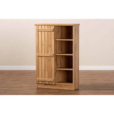 1 Door Eren Farmhouse Natural Wood Shoe Cabinet Brown - Baxton Studio