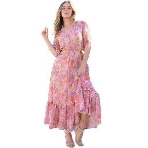 Roaman's Women's Plus Size Tiered Ruffle Dress - 1 of 4