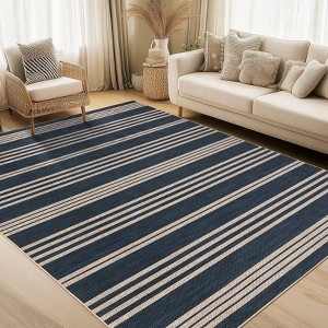 Modern Easy Jute Rug Machine Washable Striped Print Indoor Outdoor Carpet - 1 of 4