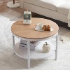 VINGLI 25.6" Natural White Round Farmhouse Coffee Table, 2-Tier Storage Wood Center Circle Accent Table for Living Room, Natural Color - 4 of 4