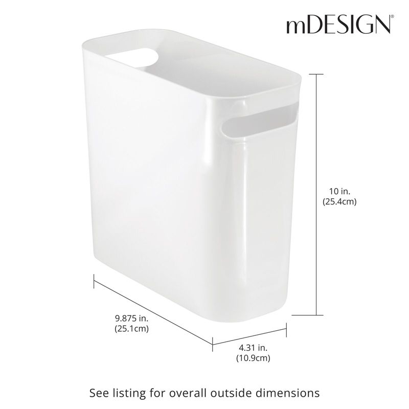 mDesign Plastic Small 1.5 Gal./5.7 Liter Trash Can with Built-In Handles, 3 of 8