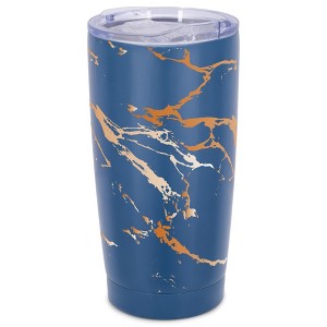 Elanze Designs 20 oz Stainless Steel On the Go Insulated Travel Tumbler With Push Top Lid, Tangerine Orange Marble Print Blue - 1 of 4