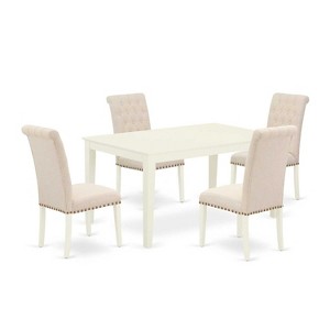 HomeStock 5-Pc Linen White Finish Solid Wood Top - Rectangular Dining Room Set - Seats 4 - 1 of 4