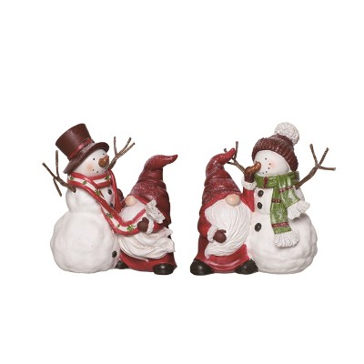 Transpac Resin Snowman Figurine Set of 2 Colorful Christmas Tabletop Decorations Perfect for Holiday Gifting and Home Decor