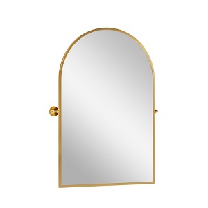 24 in. W x 32 in. H Arched Metal Framed Pivoted Bathroom Wall Vanity Mirror in Gold - 1 of 4