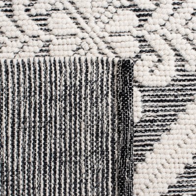 Ivory and Black Hand-Knotted Wool Rectangular Rug