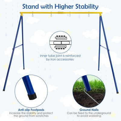 Extra Large Blue and Yellow Steel Swing Frame with Ground Stakes