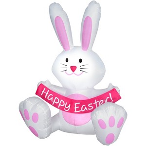 Gemmy Airblown Inflatable Easter Bunny with Happy Sign, 3.5 ft Tall, Pink - 1 of 4