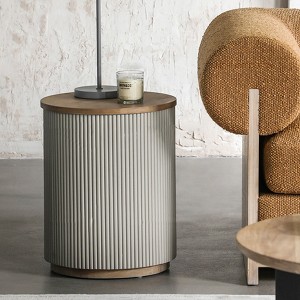 POVISON Modern Round Coffee Table, Wood Side Table, Solid Wood Veneer, For Living Room, Gray, 17.72'' - 1 of 4