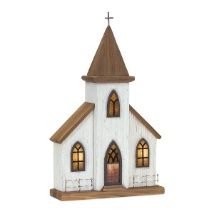Lighted Natural Wooden Church Display with Rustic Metal Accents 17.5"H - 1 of 3