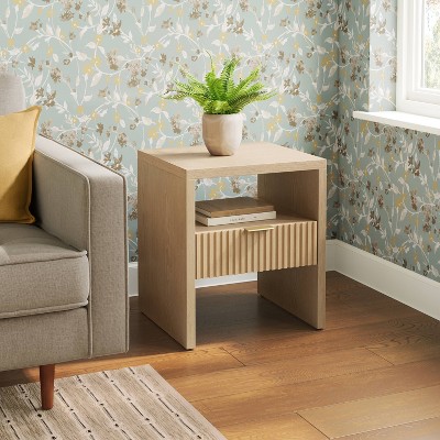 Groove Dowel Accent Table with Shelf Natural Wood - Threshold Fully Assembled