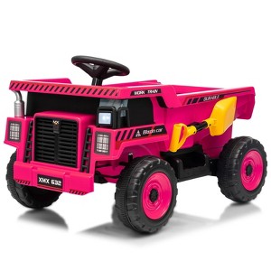 12V Ride-On Dump Truck w/Remote - Auto-Lift Bed, Shovel, LED Lights, Music (Ages 3-8, 66lbs) - 1 of 4