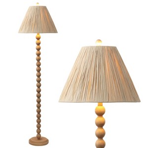 JONATHAN Y Wren 61.5" Modern Rustic Bobbin Pleated Paper Shade/Resin LED Floor Lamp, Brown Wood Finish/Light Brown - 1 of 4