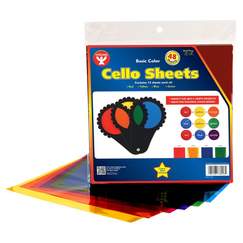 Hygloss Cello Sheets, 12 x 12 Inches, Assorted Colors, Pack of 48, 1 of 2