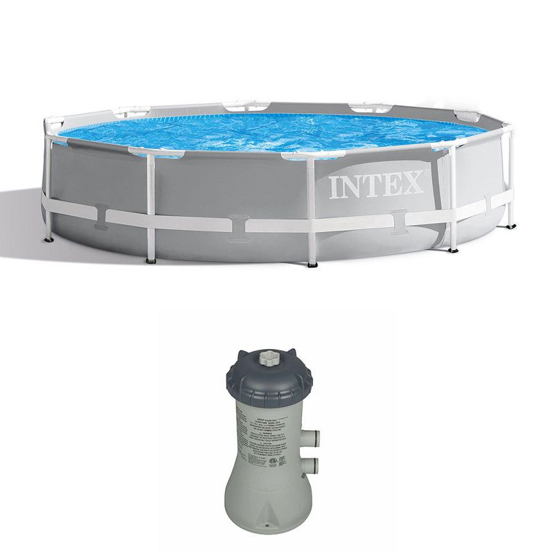 Intex 10 Feet x 30 Inches Outdoor Swimming Pool w/ Cartridge Filter Pump System, 1 of 7