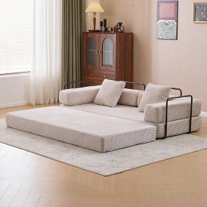 Multi-Functional Convertible Floor Sofa Bed, Corduroy Compression Futon Couch with Pillow Back Support and Armrest, No Assembly Require - 1 of 4