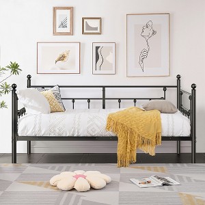 VECELO Metal Daybed with Headboard Heavy-duty Slats Support Sofa Bed Platform Mattress Foundation, Easy Assembly - 1 of 4