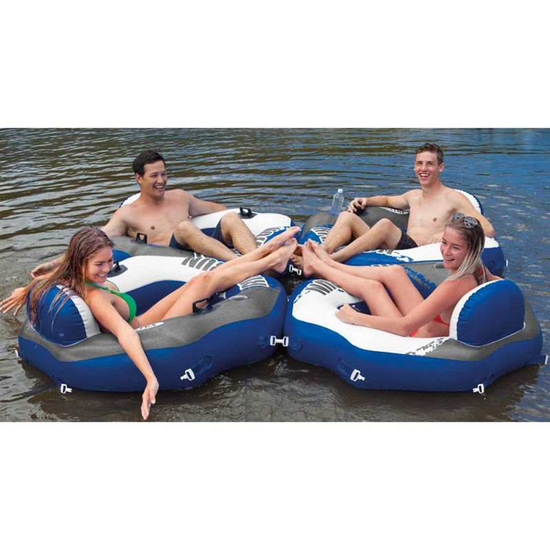 Intex River Run Single Person Inflatable Connecting Floating Lounge Tube Backrest Chair with Built-In Cupholders and Mesh Bottom, Blue, 6 of 8