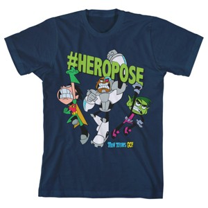 Teen Titans Go #HeroPose Youth Navy Blue Graphic Tee - 1 of 3