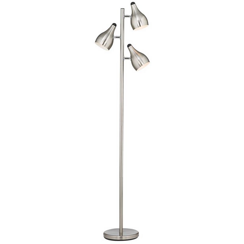 360 Lighting Modern Floor Lamp 3-Light Tree 64" Tall Brushed Steel Adjustable Shades for Living Room Reading Bedroom Office, 1 of 8