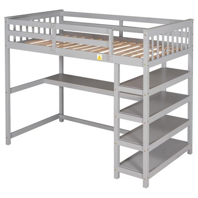 NicBex Full/Twin Loft Bed with Shelves and Under-bed Desk for Kids Teens Adults